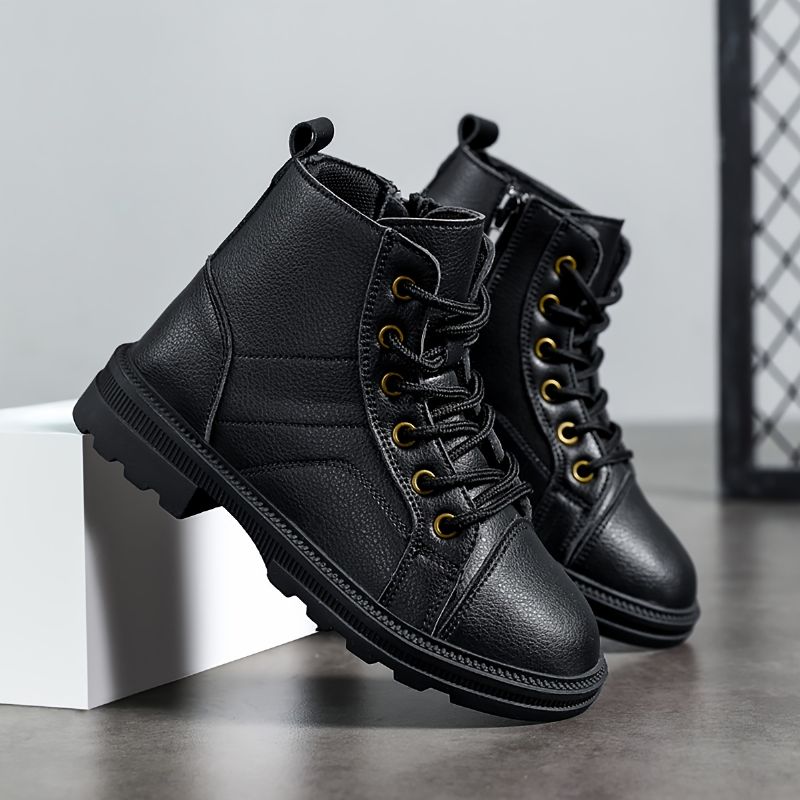 Stövlar Med Mjuk Sulor För Flickor Läder Side Zip Combat Boots