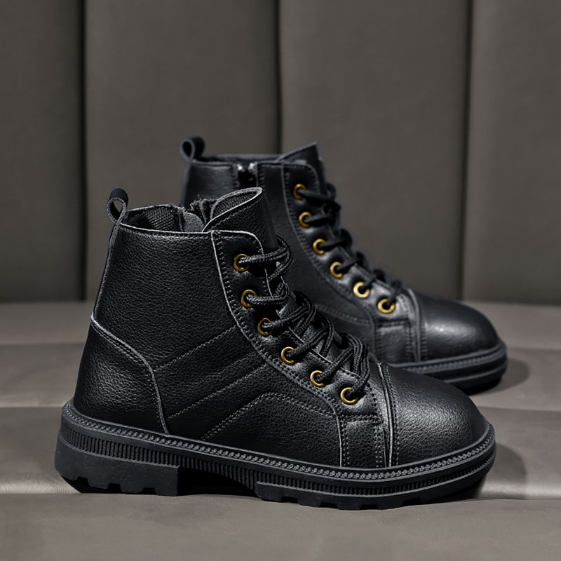 Stövlar Med Mjuk Sulor För Flickor Läder Side Zip Combat Boots