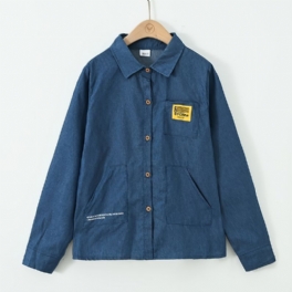 Barn Pojkar Shirt Långärmad Button Down Pocket Denim Blus