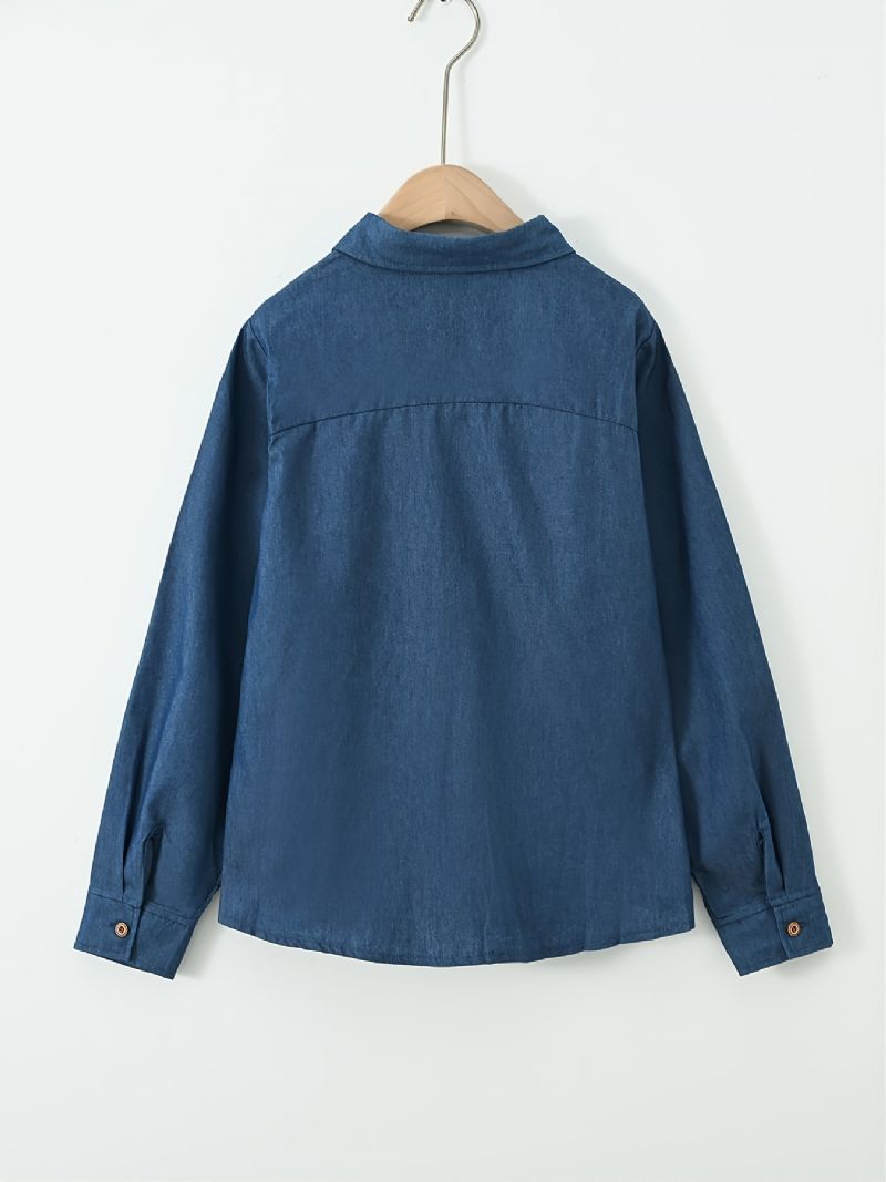 Barn Pojkar Shirt Långärmad Button Down Pocket Denim Blus