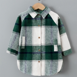 Bebis Barn Pojkar Rutig Flanellskjorta Med Knäppning För Vinter Barnkläder
