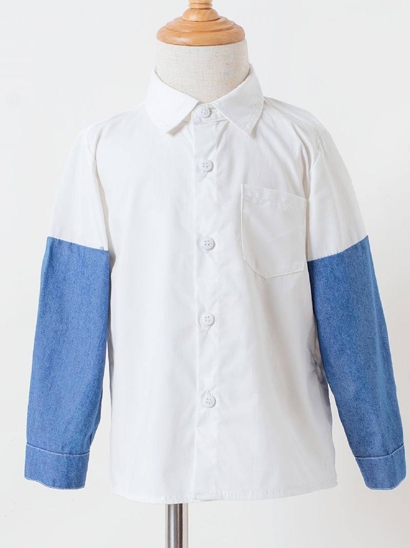 Bebis Jeans Långärmade Skjortor Button Down Blus Toppar För Pojkar Flickor Barn Kläder