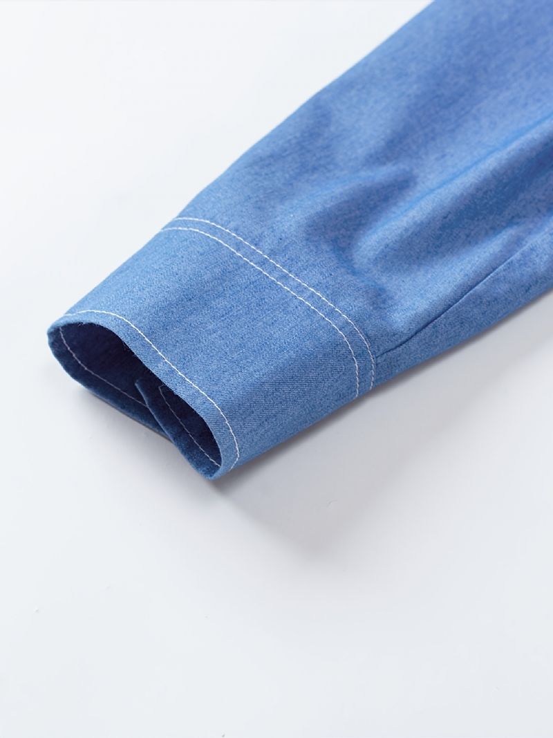 Bebis Jeans Långärmade Skjortor Button Down Blus Toppar För Pojkar Flickor Barn Kläder