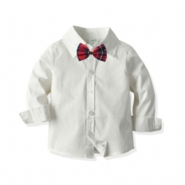 Bebis Pojkar Långärmade Button-up Skjortor Med Rosett Halsringning