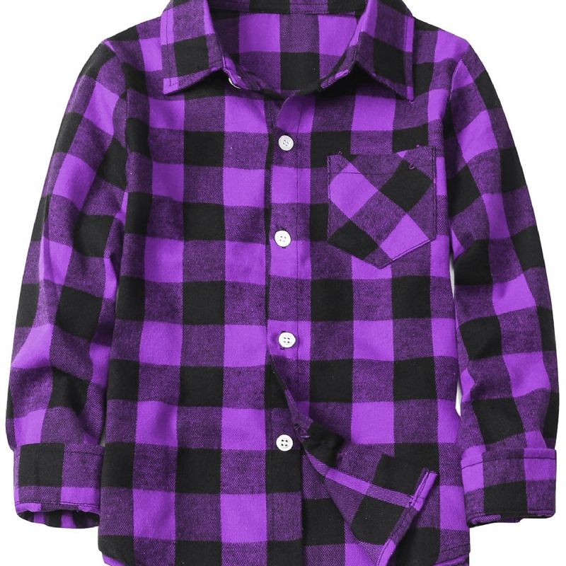 Bebis Pojkar Rutiga Skjortor Button Down Långärmad Blus Toppar Barnkläder