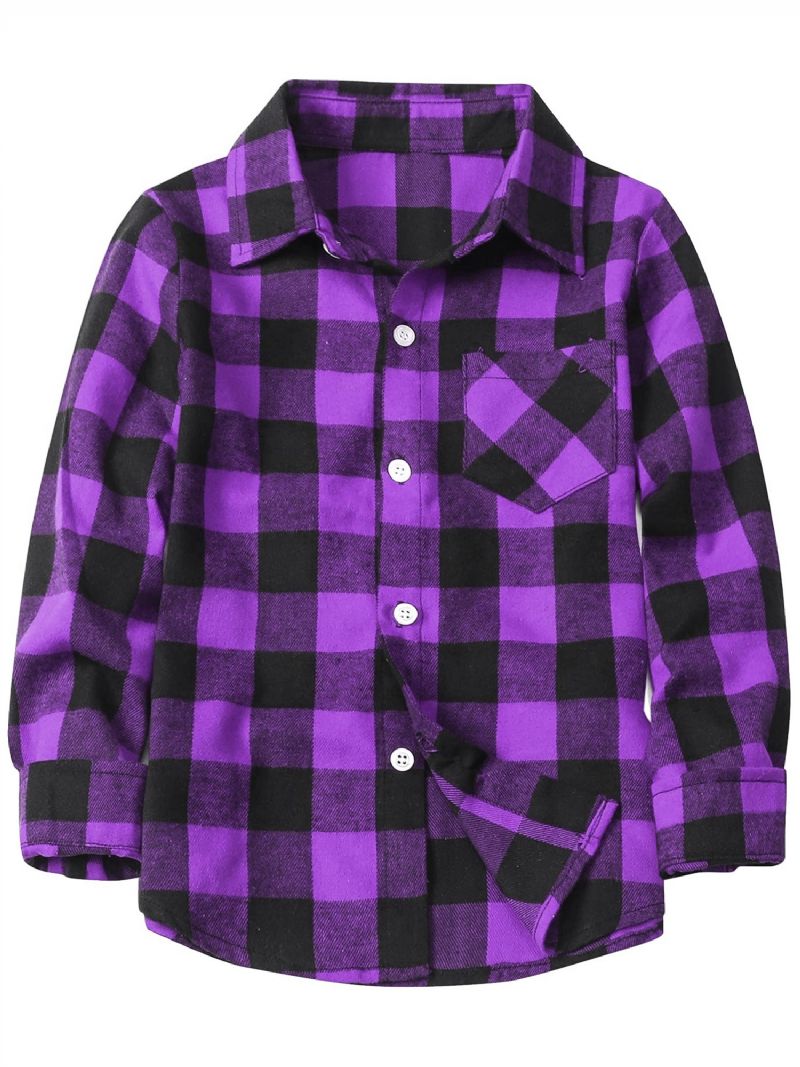 Bebis Pojkar Rutiga Skjortor Button Down Långärmad Blus Toppar Barnkläder