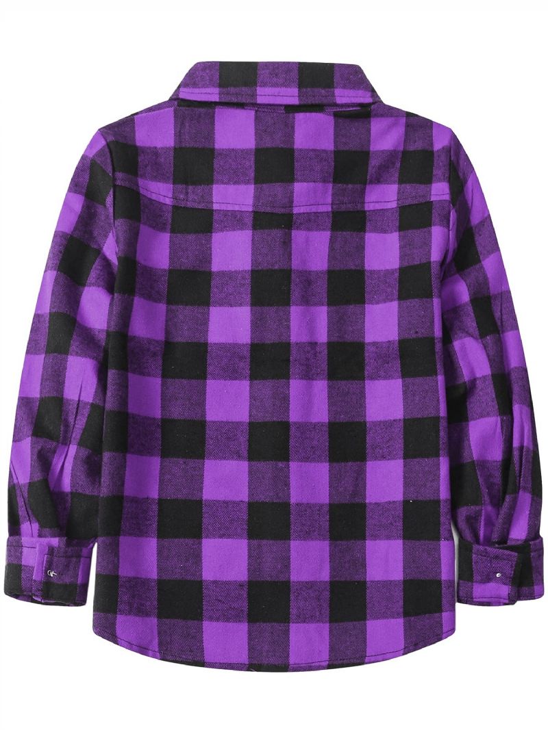 Bebis Pojkar Rutiga Skjortor Button Down Långärmad Blus Toppar Barnkläder