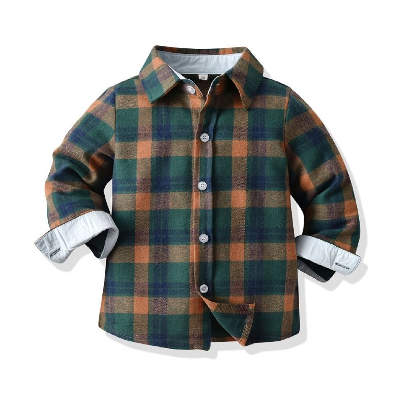 Bebis Pojkar Rutiga Skjortor Button Down Långärmade Barnkläder