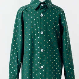 Bebis Polka Dot Shirts Button Down Långärmad Grön Blus Toppar För Pojkar Flickor Barn Kläder