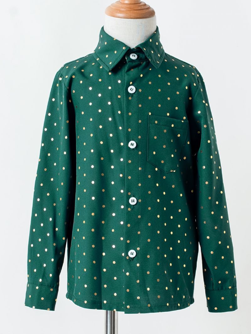 Bebis Polka Dot Shirts Button Down Långärmad Grön Blus Toppar För Pojkar Flickor Barn Kläder