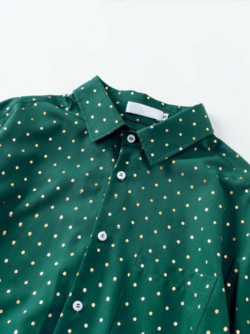 Bebis Polka Dot Shirts Button Down Långärmad Grön Blus Toppar För Pojkar Flickor Barn Kläder