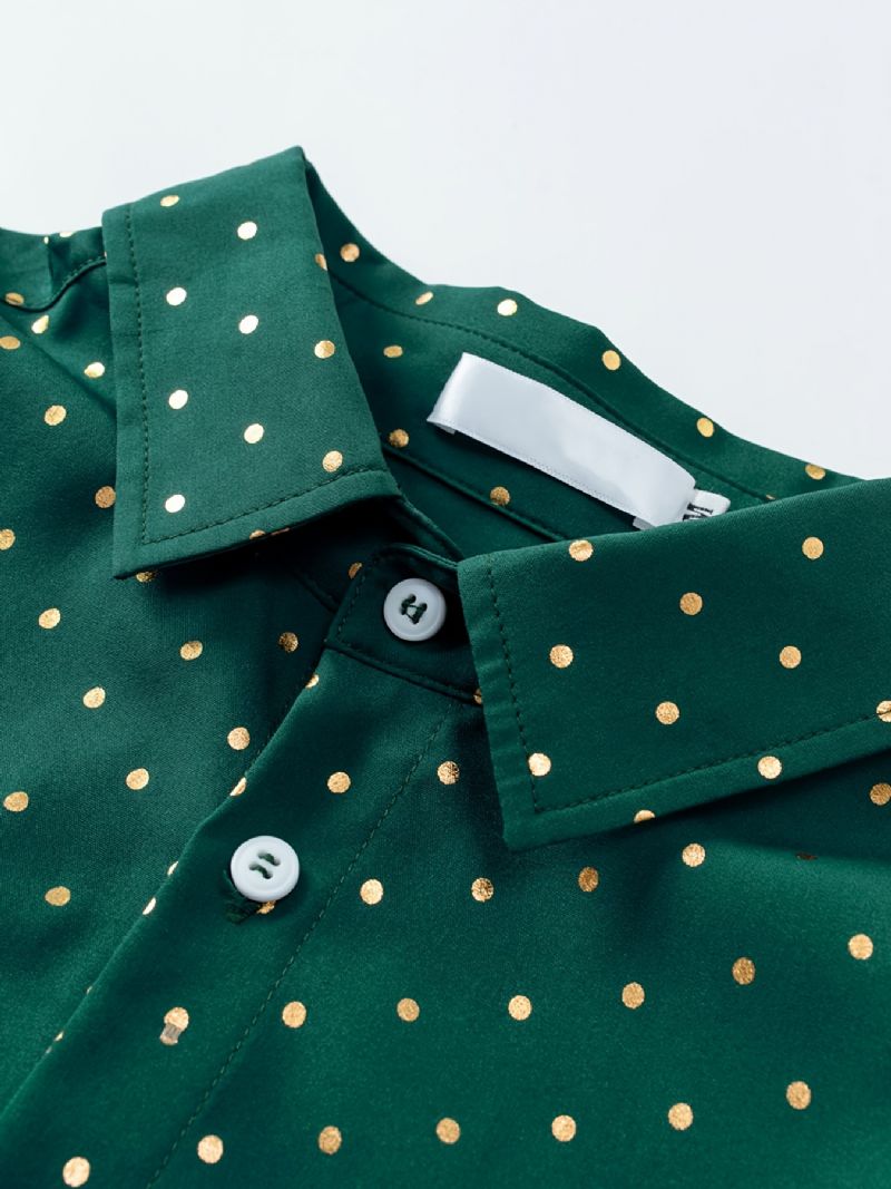 Bebis Polka Dot Shirts Button Down Långärmad Grön Blus Toppar För Pojkar Flickor Barn Kläder