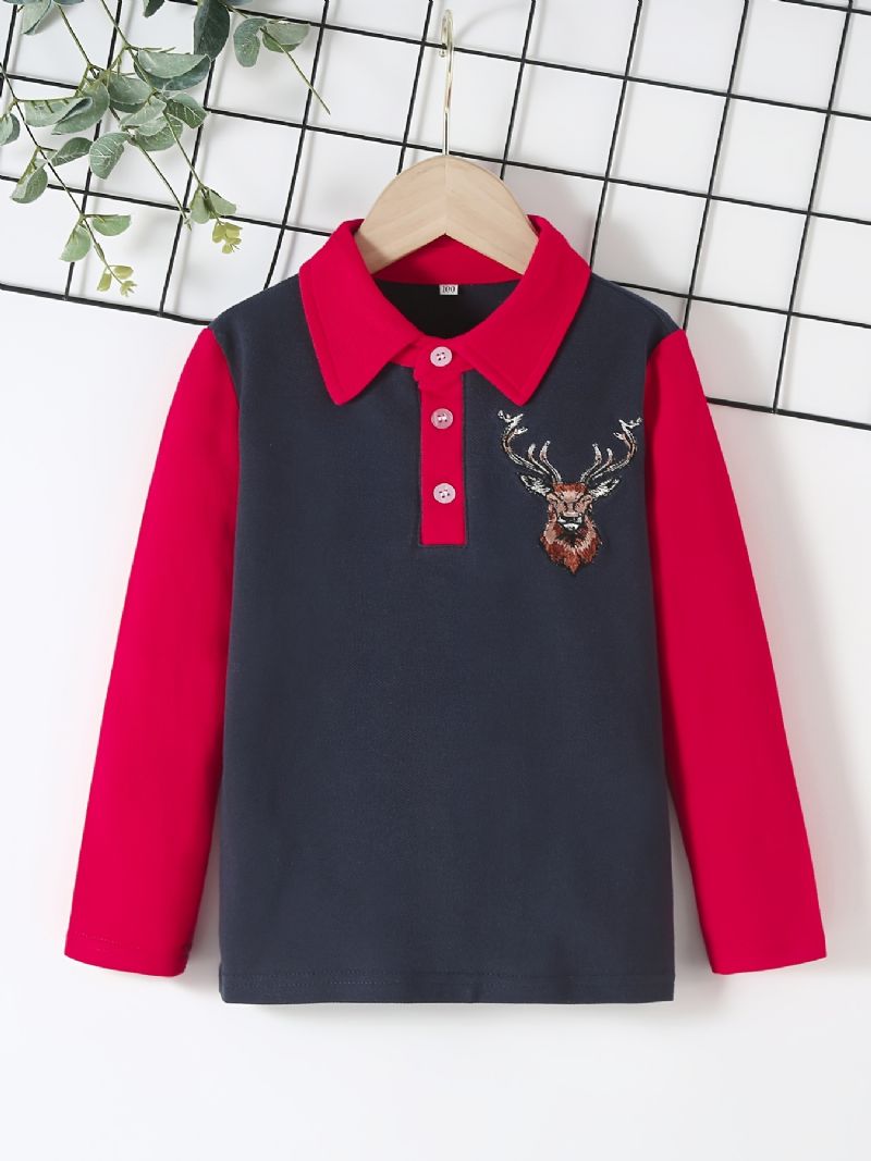 Pojkar Broderad Långärmad Färgblock Pikétröja Casual Barnkläder