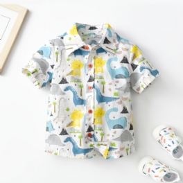 Pojkar Button-up Skjorta Med Tecknad Dinosaurietryck