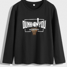 Pojkar Casual Basket Print Pullover Shirt Långärmad Crew Neck Basic Toppar För Vintern