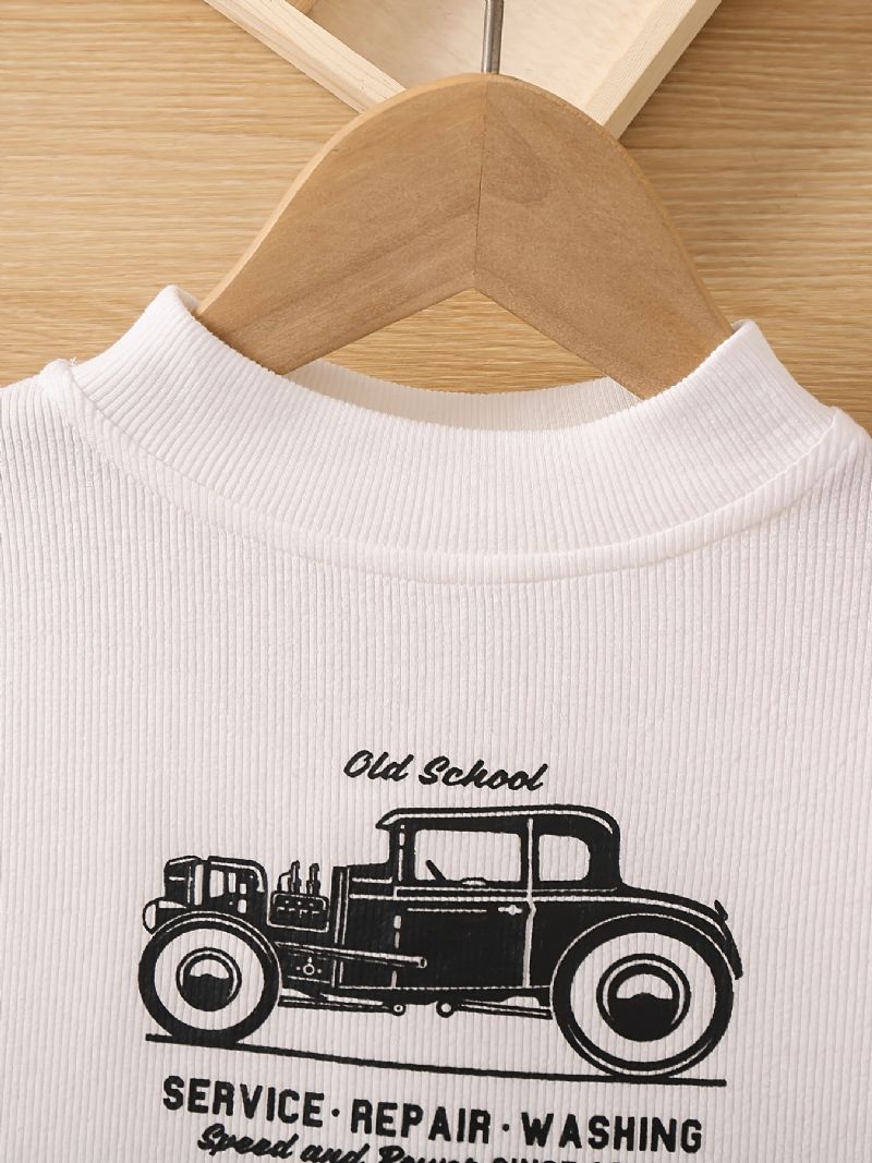Pojkar Casual Car Print Långärmad Vit Skjorta Toppkläder