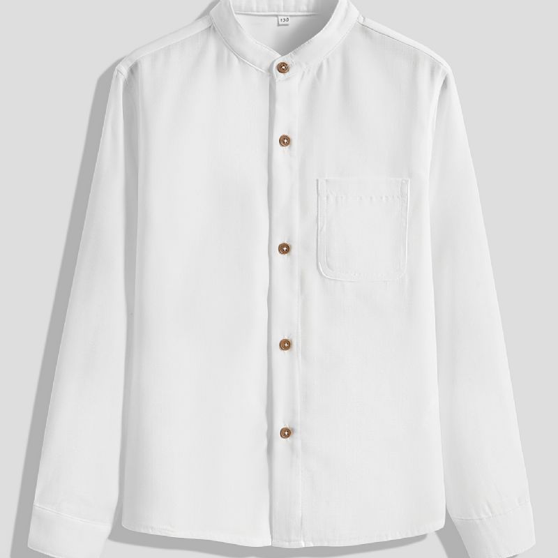 Pojkar Casual Enkel Solid Skjorta Med Ficka Långärmad Kofta Krage Button Down Toppar För Vintern