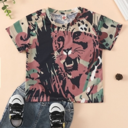 Pojkar Casual Tiger Print Kortärmad Rundhals Skjorta Top Kläder