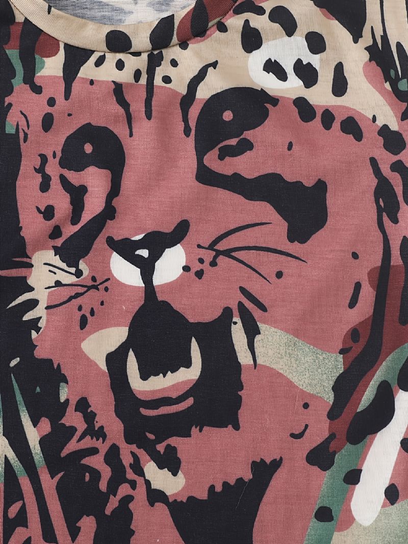Pojkar Casual Tiger Print Kortärmad Rundhals Skjorta Top Kläder
