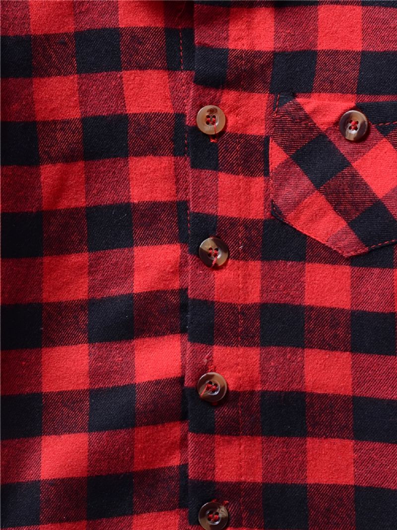Pojkar Casual Vintage Pläd Skjortor Långärmade Lapel Toppar För Vinter Röd