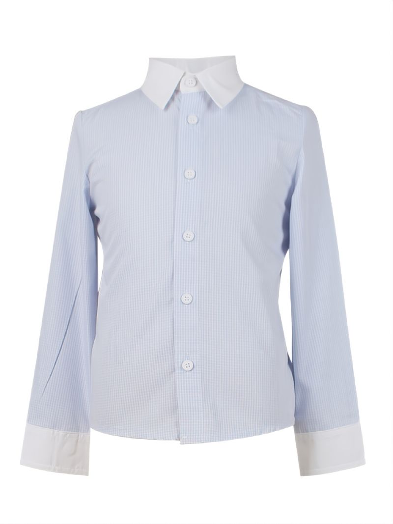 Pojkar Enkel Formell Sömnad Randig Skjorta Långärmad Lapel Button Down Toppar För Fest Cerulean