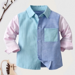 Pojkar Långärmad Colorblock Button-up Skjorta Barnkläder
