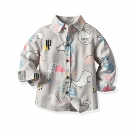 Pojkar Långärmad Skjorta Med Dinosauriemönster Barnkläder