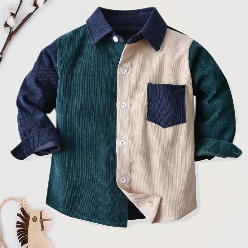 Småbarn Barn Pojkar Colorblock Button-up Skjorta För Vinter Bebis Barnkläder