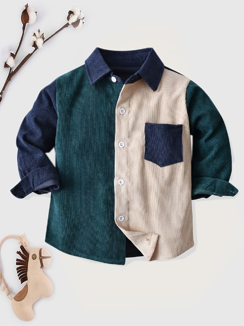 Småbarn Barn Pojkar Colorblock Button-up Skjorta För Vinter Bebis Barnkläder