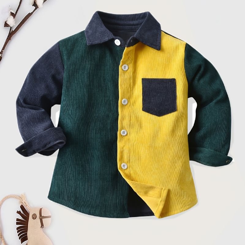 Småbarn Pojkar Långärmad Colorblock Skjorta Topp Barnkläder