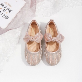 Flickor Elegant Rosett Mary Jane Skor Med Faux Pearl Rhinestone Flat Sula Princess För Bröllopsfest Performance