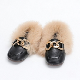 Flickor Pu Läder Solid Plush Moccasin Loafers För Vintern