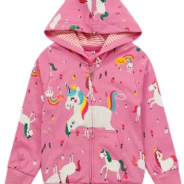 Barn Flickor Färgglada Tryck Unicorn Rainbow Zip Hooded Kappa