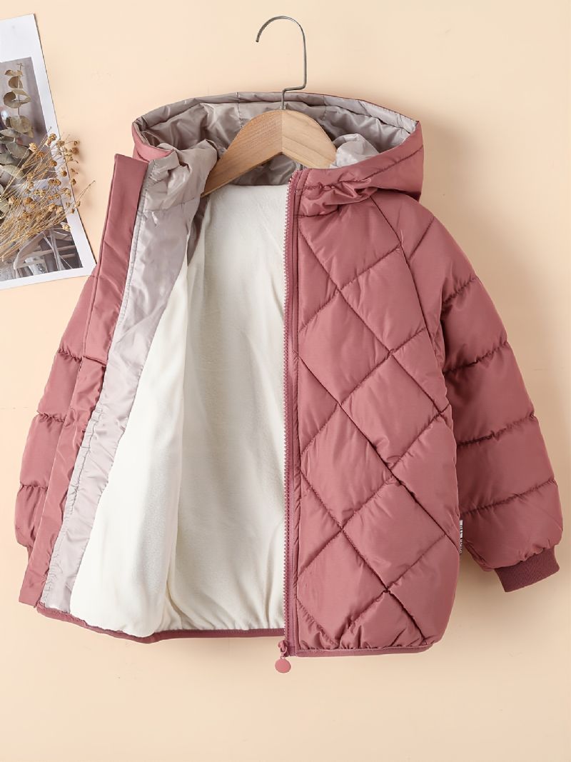 Barn Flickor Hooded Puffer Kappa Dragkedja Fleece Varm Jacka Vinter Barnkläder
