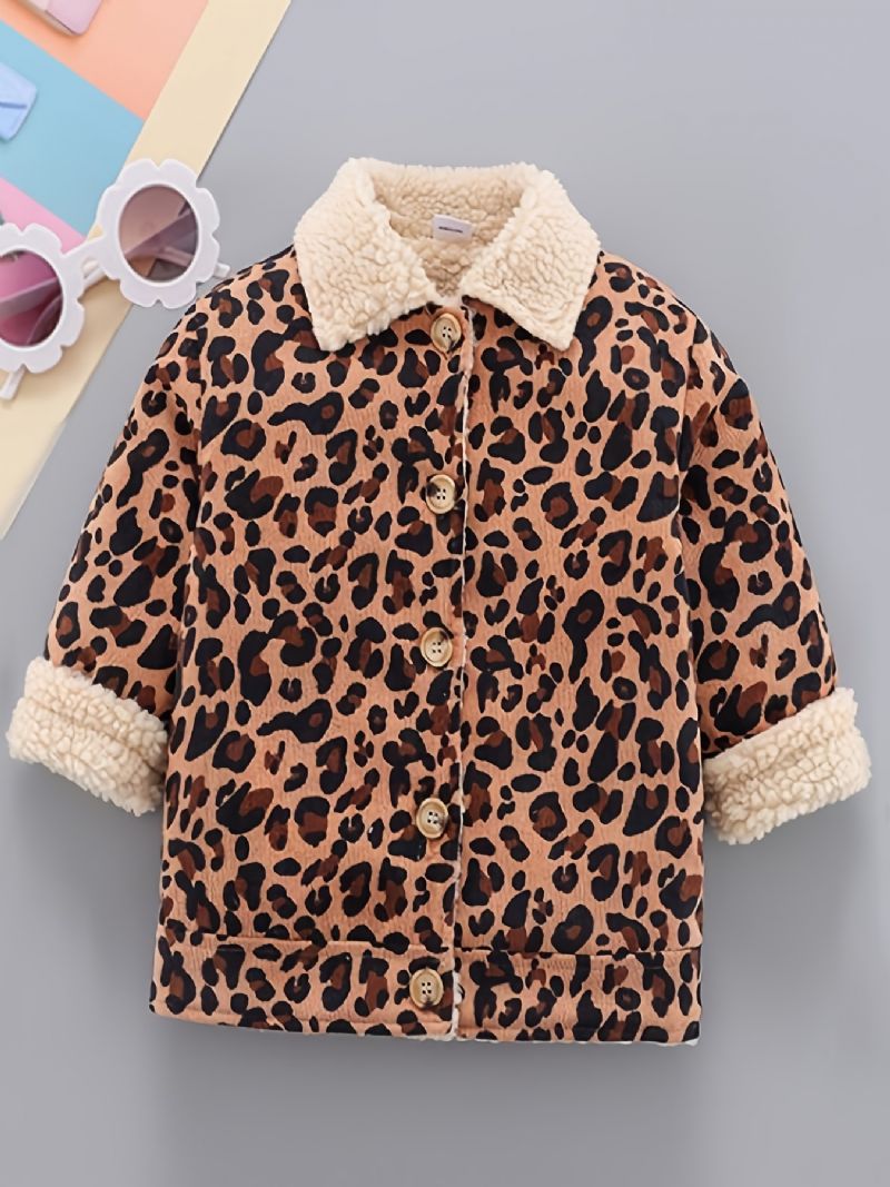 Barn Pojkar Jacka Leopard Knapp Fleece Förtjockad Varm Kappa Vinter Barnkläder