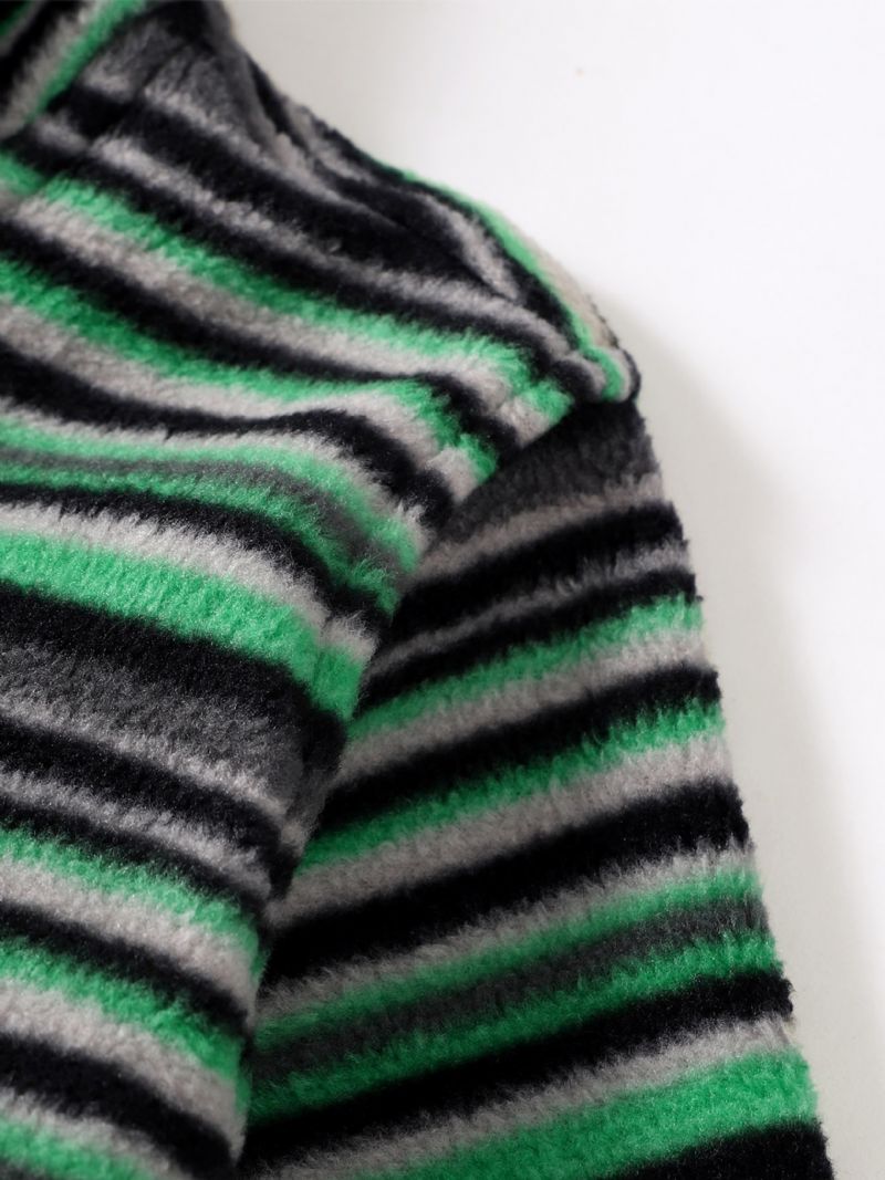 Barnjacka Med Stativ Krage Polarfleece Randig Kappa Med Dragkedja För Flickor Pojkar Barnkläder