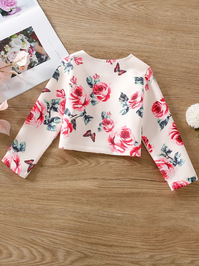 Bebis Flickor Cardigan Kappa Långärmad Rose Butterfly Print Top Barnkläder