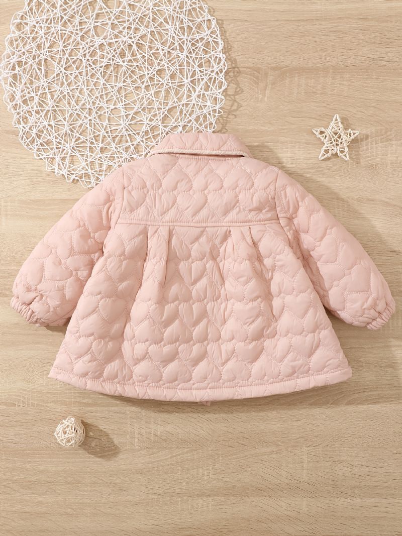 Bebis Flickor Puffer Kappa Heart Print Button Lapel Warm Jacka Vinter Barnkläder