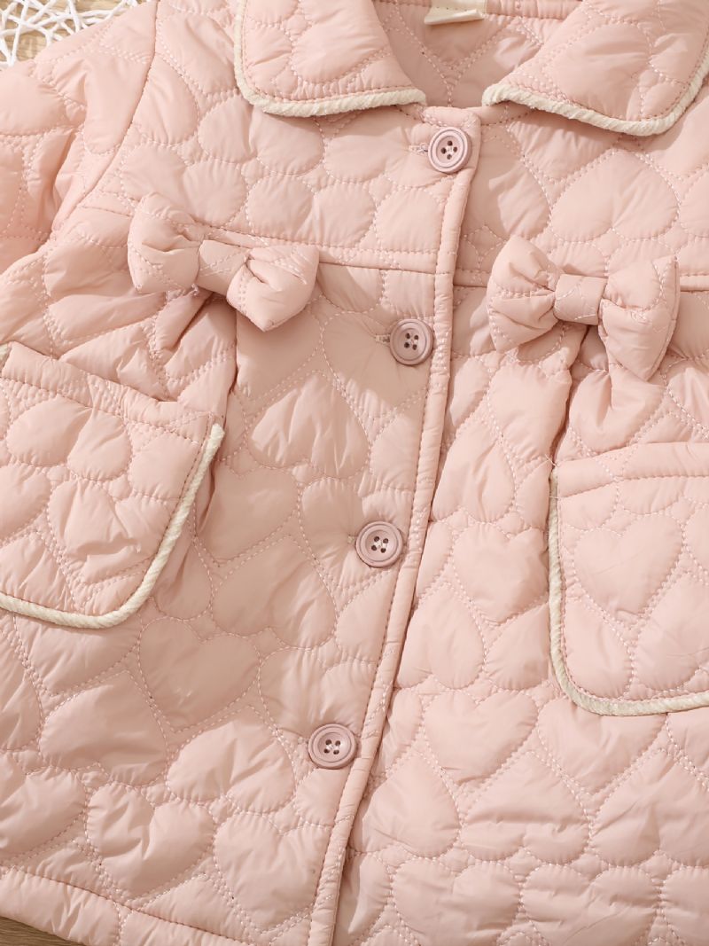 Bebis Flickor Puffer Kappa Heart Print Button Lapel Warm Jacka Vinter Barnkläder