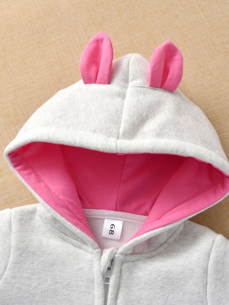 Bebis Flickor Rabbit Ears Huvjacka Långärmad Zipper Kappa Barnkläder