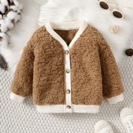 Bebis Flickor Solid Jacka Button Plysch Varm Kappa Vinter Ytterkläder Barnkläder