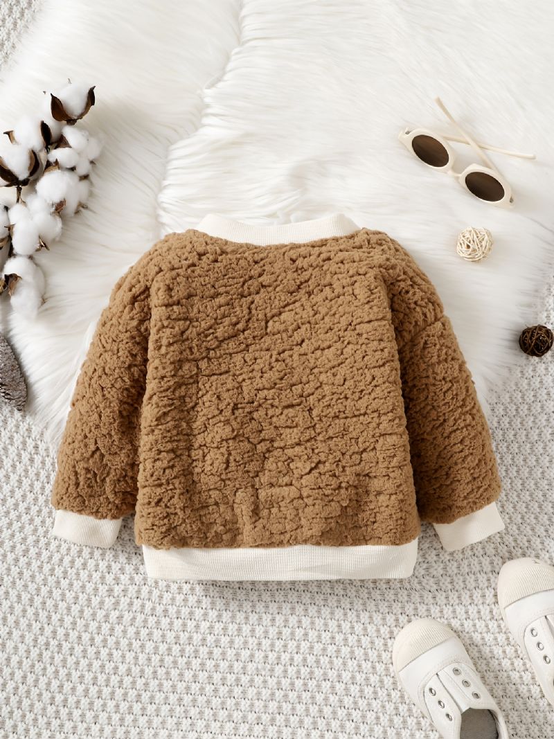 Bebis Flickor Solid Jacka Button Plysch Varm Kappa Vinter Ytterkläder Barnkläder