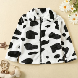 Flickor Cow Print Flanell Zipper Kappa Jacka Varma Barnkläder För Vintern
