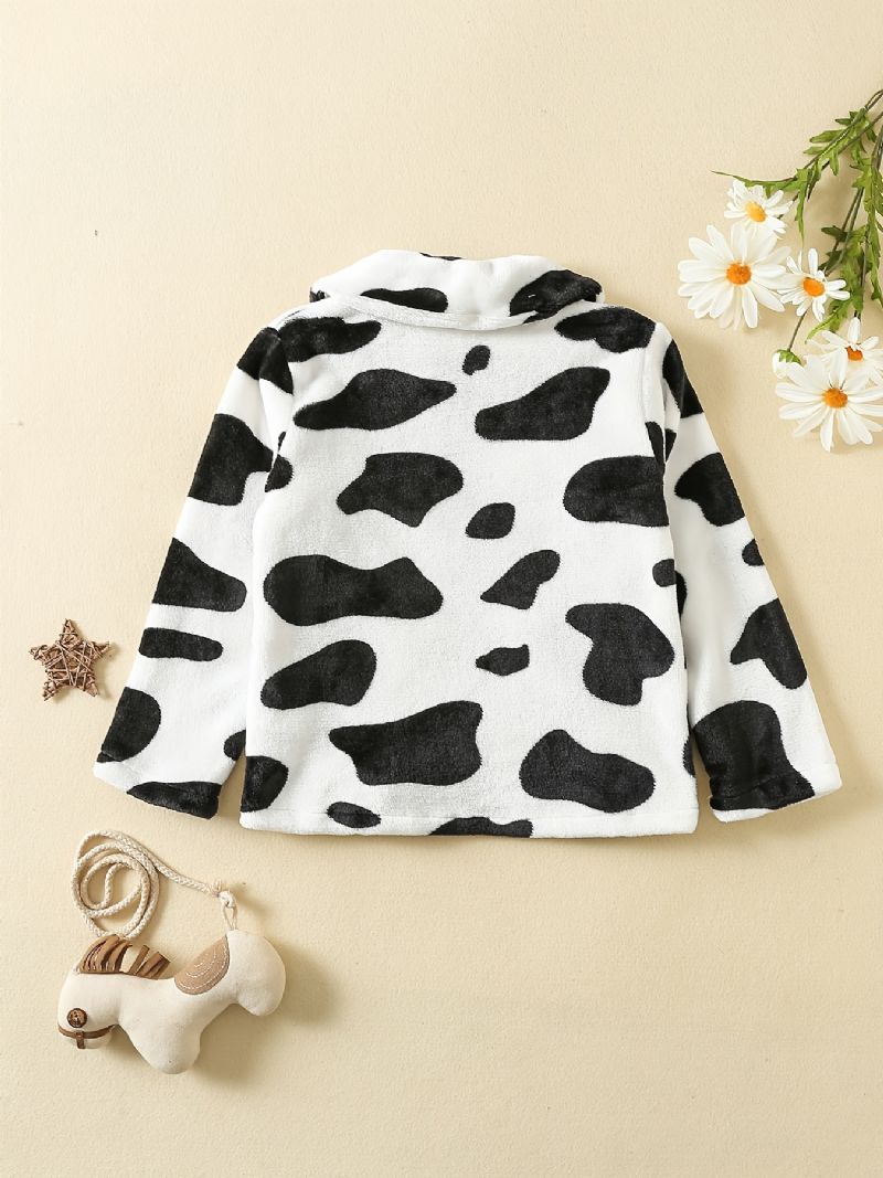Flickor Cow Print Flanell Zipper Kappa Jacka Varma Barnkläder För Vintern