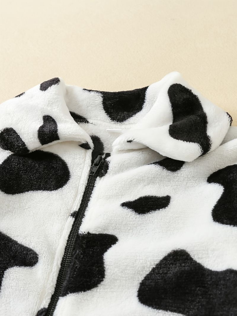 Flickor Cow Print Flanell Zipper Kappa Jacka Varma Barnkläder För Vintern