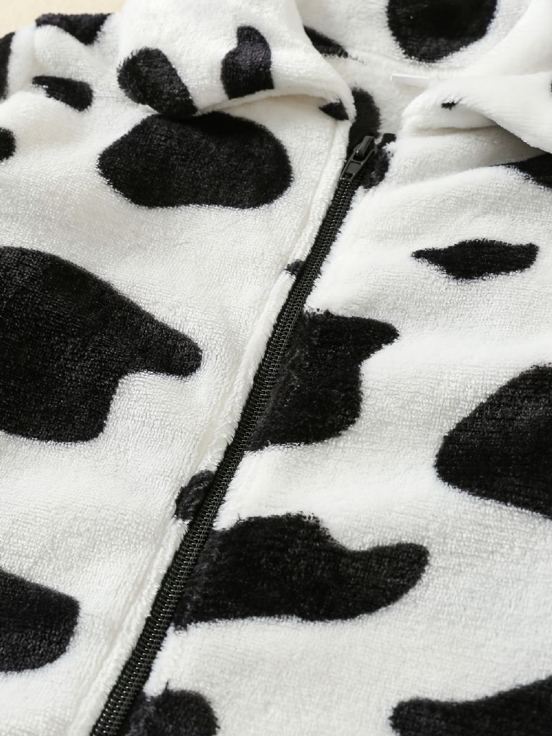 Flickor Cow Print Flanell Zipper Kappa Jacka Varma Barnkläder För Vintern