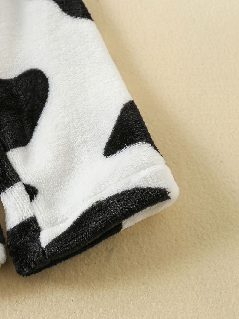 Flickor Cow Print Flanell Zipper Kappa Jacka Varma Barnkläder För Vintern