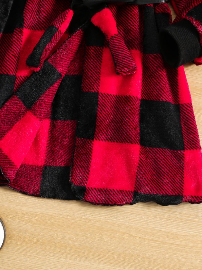Flickor Dubbelsidig Fleece Rutig Jacka Med Bälte För Vinter Barnkläder Jul
