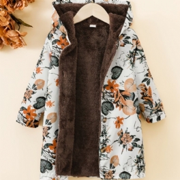 Flickor Med Blommönster Teddy Fleece Vindtät Thermal Hood Kappa För Vintern