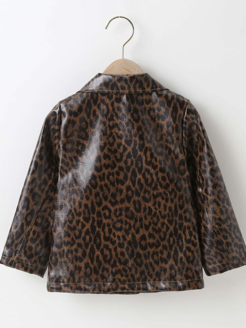 Flickslag Pu-läderjacka Leopard Zipper Kappa Barnkläder